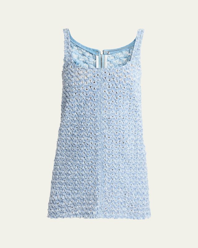 Sleeveless Distressed Boucle Denim Mini Dress